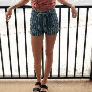American‎ Eagle Outfitters Striped Cotton Paperbag Shorts Blue White 8